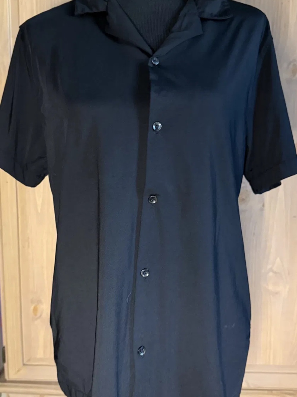 Porter & Ash Kinetic Stretch Black Camp Collar Button Up Shirt Small